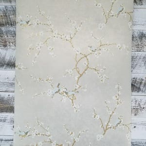 Birds and Blossoms on Silvery Gray Vintage Traditional Wallpaper  HP0325