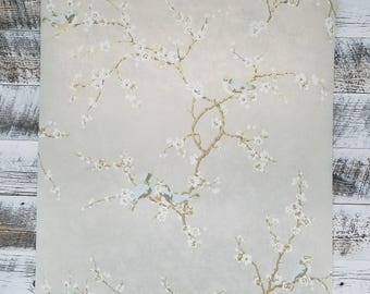 Birds and Blossoms on Silvery Gray Vintage Traditional Wallpaper  HP0325