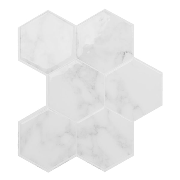 Smart Tiles Marble White Hex Peel and Stick Tile Backsplash SM1190G