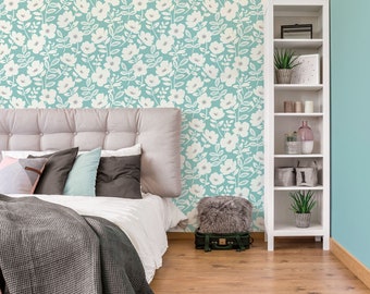 Brewster Wallcoverings Bergman Teal Grau Skandinavische moderne Blumen Tapete UW24773