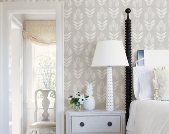 Scandinavian Garland Dove Gray Block Tulip Contemporary Wallpaper 3115-24473