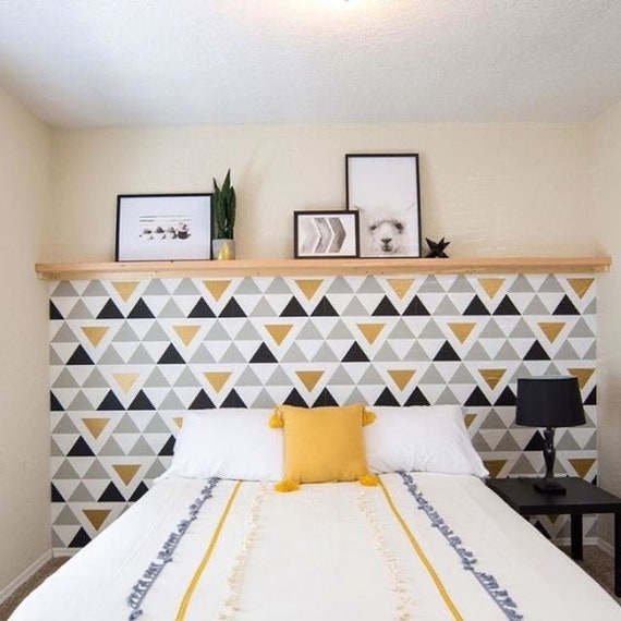 Gold Gray Black and White Chic Geometric Triangle Peel and Stick Wallpaper DIY Gold Gray Black and White Chic Geometric Triangle Peel and Stick Wallpaper DIY
