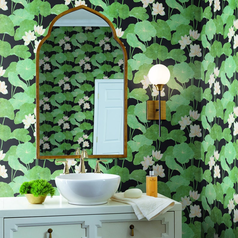 Roommates Lily Pads Peel and Stick Black and Green Wallpaper RMK11245RL
