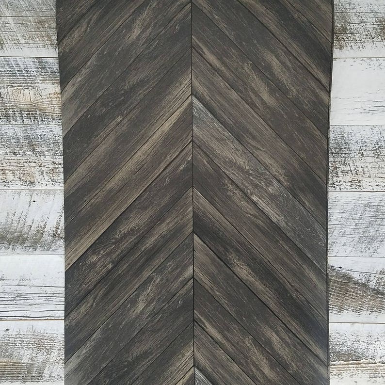 Chevron Rustic Wood Plank Parisian Dark Gray Brown Espresso Parquet Wallpaper 2540-24008