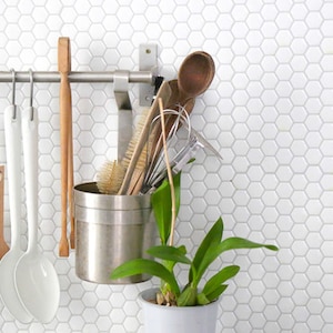 Smart Tiles Contemporary White Hexagon Peel and Stick Tile Backsplash SM1038