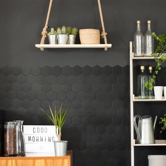 black matte tile backsplash