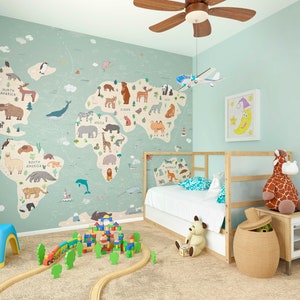 Illustratie van een kinderwereldkaart fotobehang WALS0446