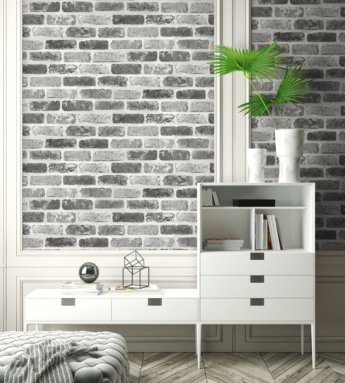 NextWall Peel and Stick Gray Washed Rustic Brick Wallpaper | Etsy
