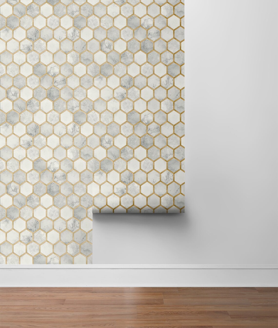 Nextwall Peel and Stick Gold Inlay Hexagon Geometric Wallpaper Etsy