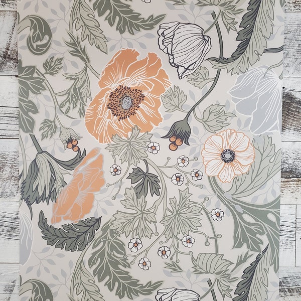 Brewster Anemone Multicolor Floral Wallpaper Gray Burnt Orange Green Modern Flower Wallcovering 33001