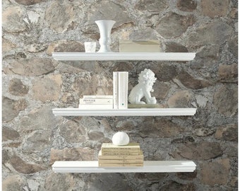 Weathered Gray Brown Rustic Farmhouse Tumbled 3D Stone Peel and Stick Wallpaper RMK9096WP