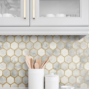 NextWall Peel and Stick Gold Inlay Hexagon Geometric Wallpaper NW38605