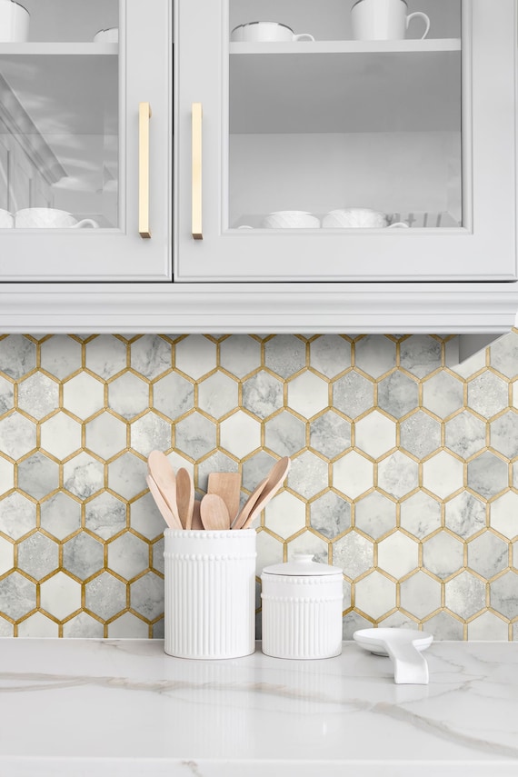 Nextwall Peel and Stick Gold Inlay Hexagon Geometric Wallpaper