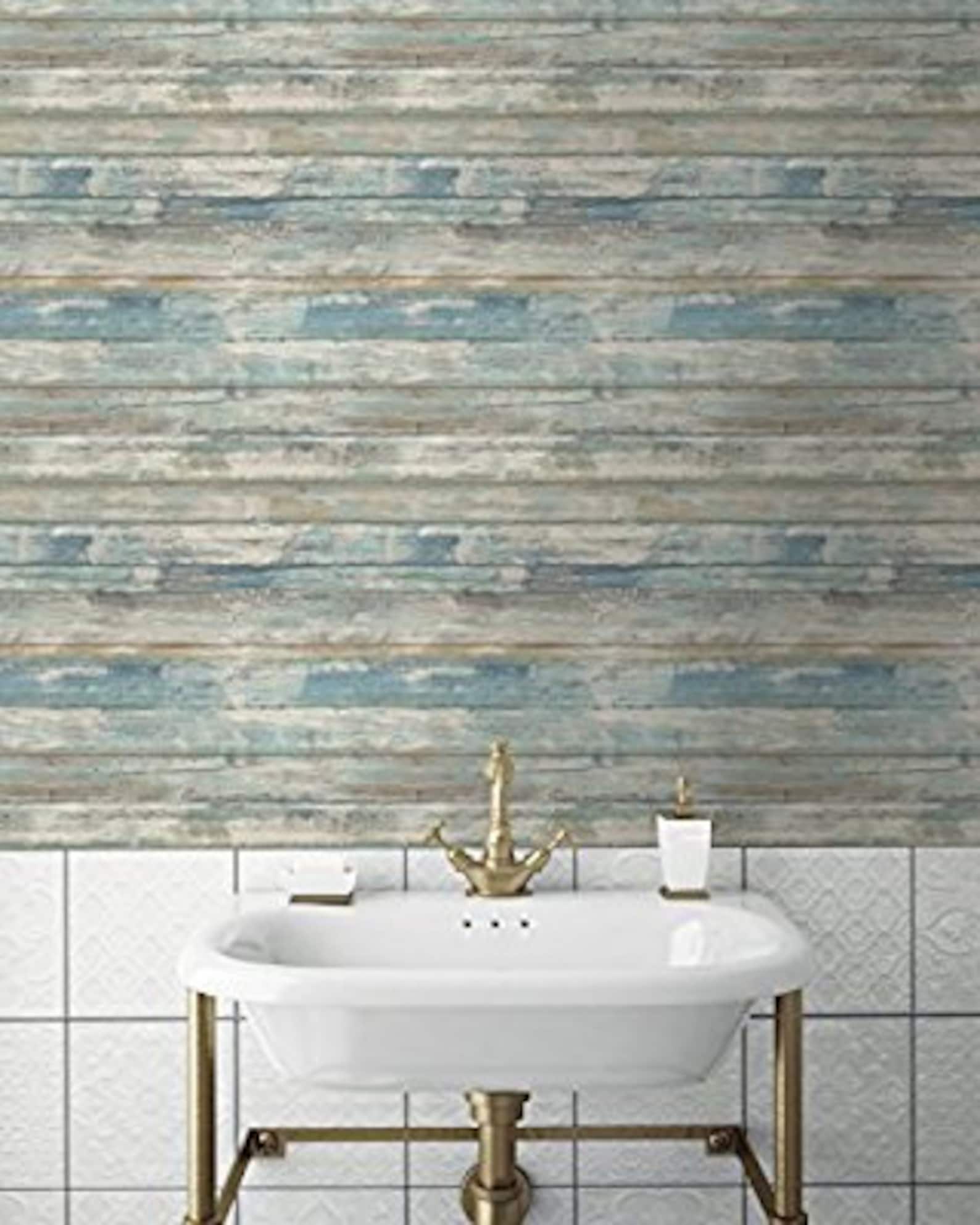 Blue Distressed Barnwood Plank Wood Peel and Stick Wallpaper Etsy