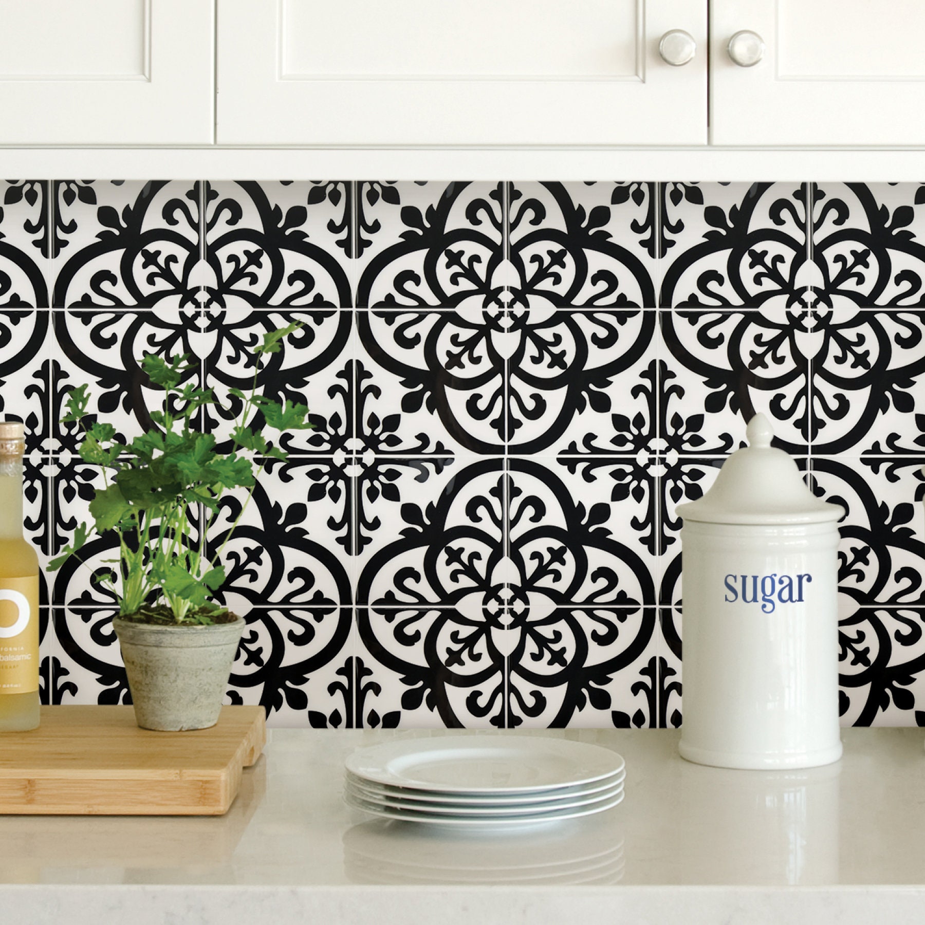 Wallpops Avignon Black and White Peel and Stick Backsplash Tiles