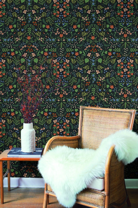 Rifle Paper Co. Wildwood Garden Black/Red Wallpaper