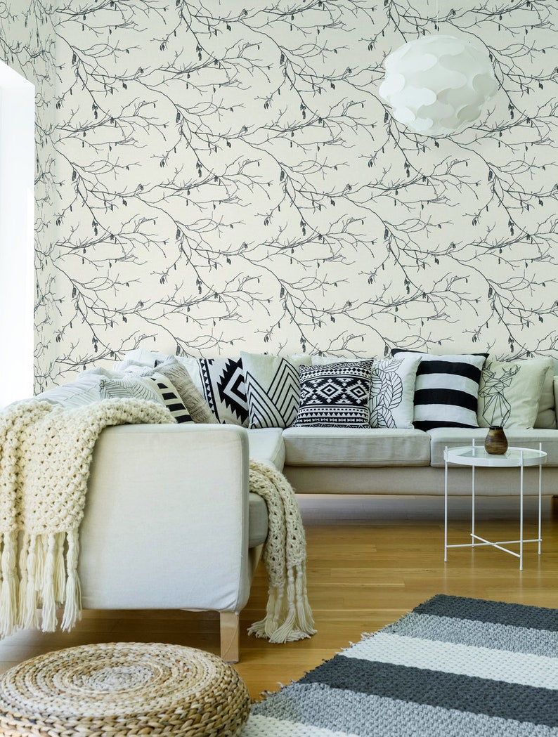 York Wallcoverings Winter Branches Black and White Wallpaper - Etsy