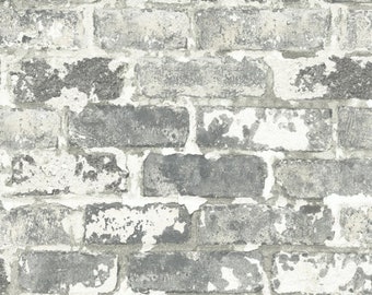 NextWall Peel and Stick Weathered Gray Brick Wallpaper NW32308