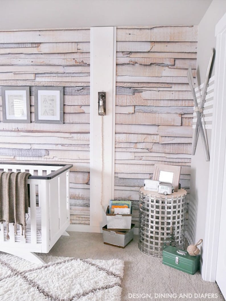 Whitewashed Rustic Reclaimed Wood Wall Mural Boho Chic Distressed Wallpaper 8-920