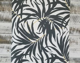 York Bali Tropical Matte Black and White Leaves Wallpaper Bohemian Metallic AT7056