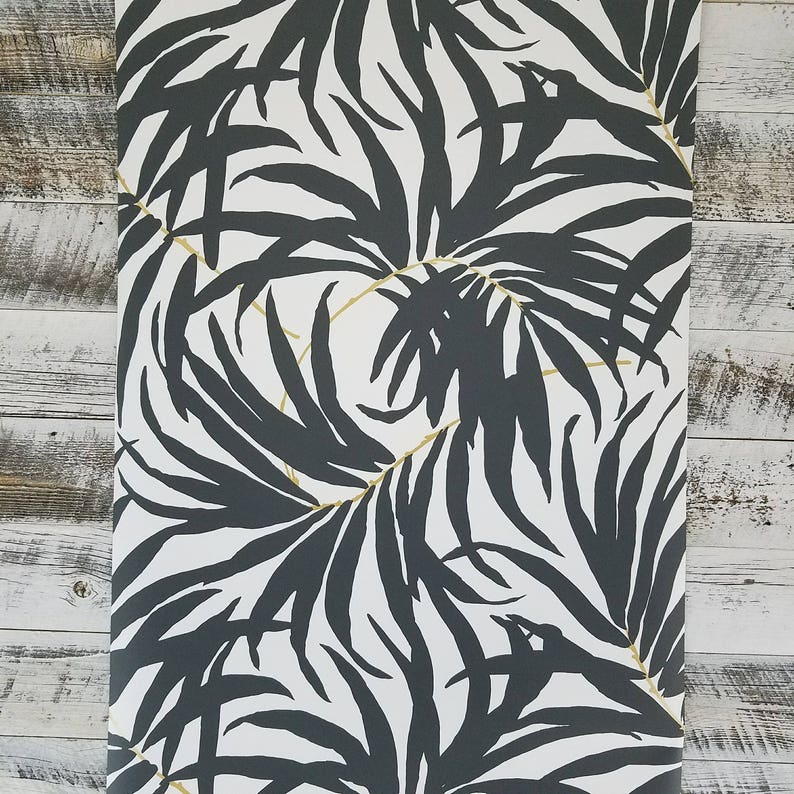 York Bali Tropical Matte Black and White Leaves Wallpaper Etsy