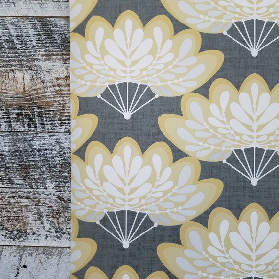 Brewster Lotus Mustard Yellow and Gray Floral Fans Wallpaper