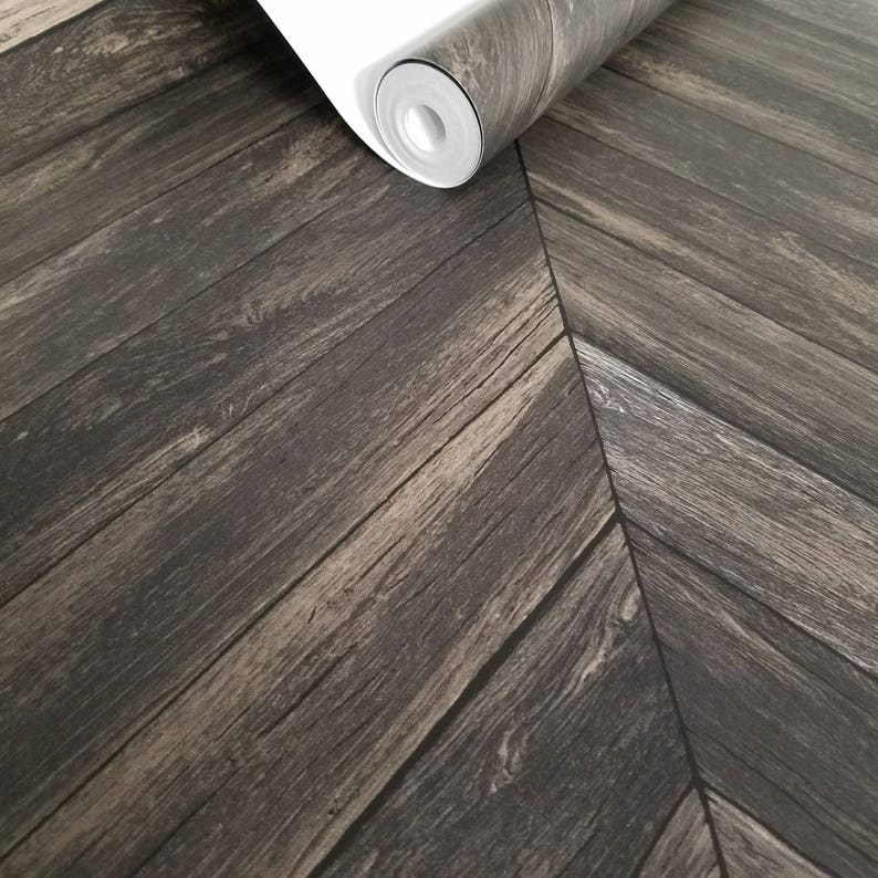 Chevron Rustic Wood Plank Parisian Dark Gray Brown Espresso Parquet Wallpaper 2540-24008