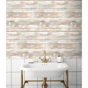 Distressed Wood Peel and Stick Wallpaper Gray Brown White 3D Realistic Reclaimed Barnwood RMK9050WP image 2