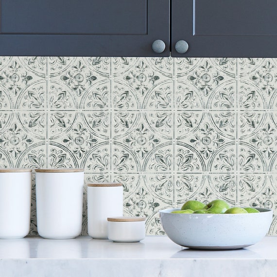 Chelsea Antique Tin White Faux Metallic Peel and Stick Backsplash