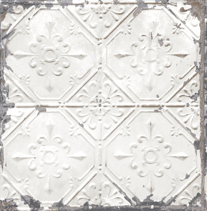 Reclaimed Distressed Tin Ceiling Tiles 3D A Street Prints 2701-22305 image 3