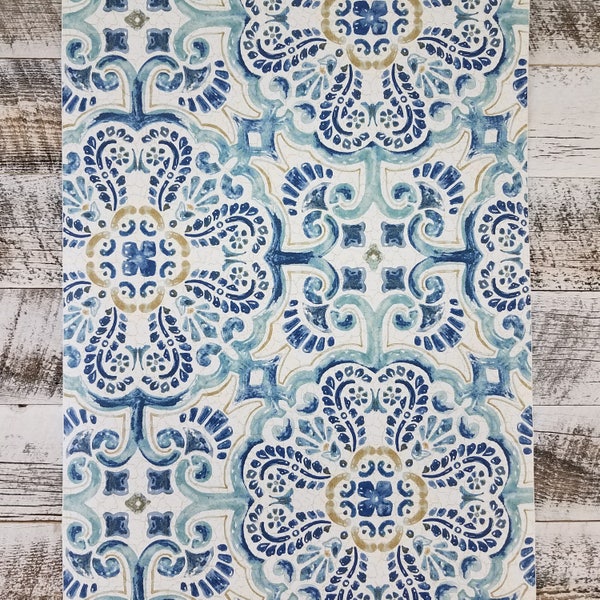 Peel and Stick Vintage Chic Blue Florentine Medallion Tile Wallpops Wallpaper NU2235