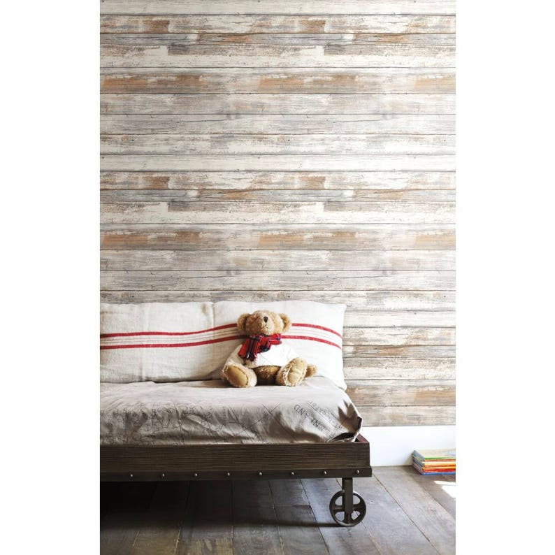 Distressed Wood Peel and Stick Wallpaper Gray Brown White 3D Realistic Reclaimed Barnwood RMK9050WP image 5