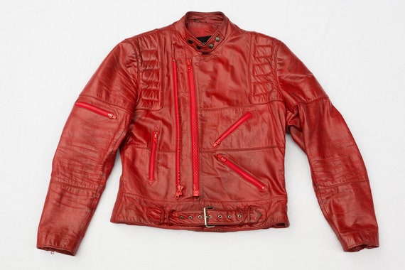 Vintage 80s Red Leather Motorcycle Jacket - 80's … - image 1