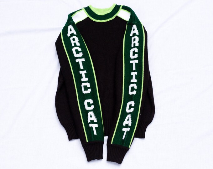 Vintage Arctic Cat Sweater W/ Sleeve Letters Black Green Etsy