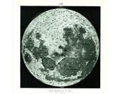 1933 Vintage Moon Print. Moon map print. Authentic Framable Art. Larousse, Paris, France.
