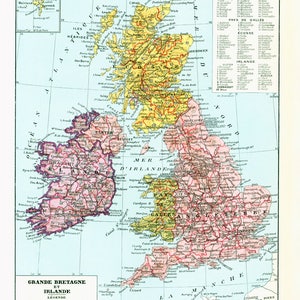 1933 Karte von Großbritannien. Irland-Karte.  Originalplatte. Larousse Poster Geographie