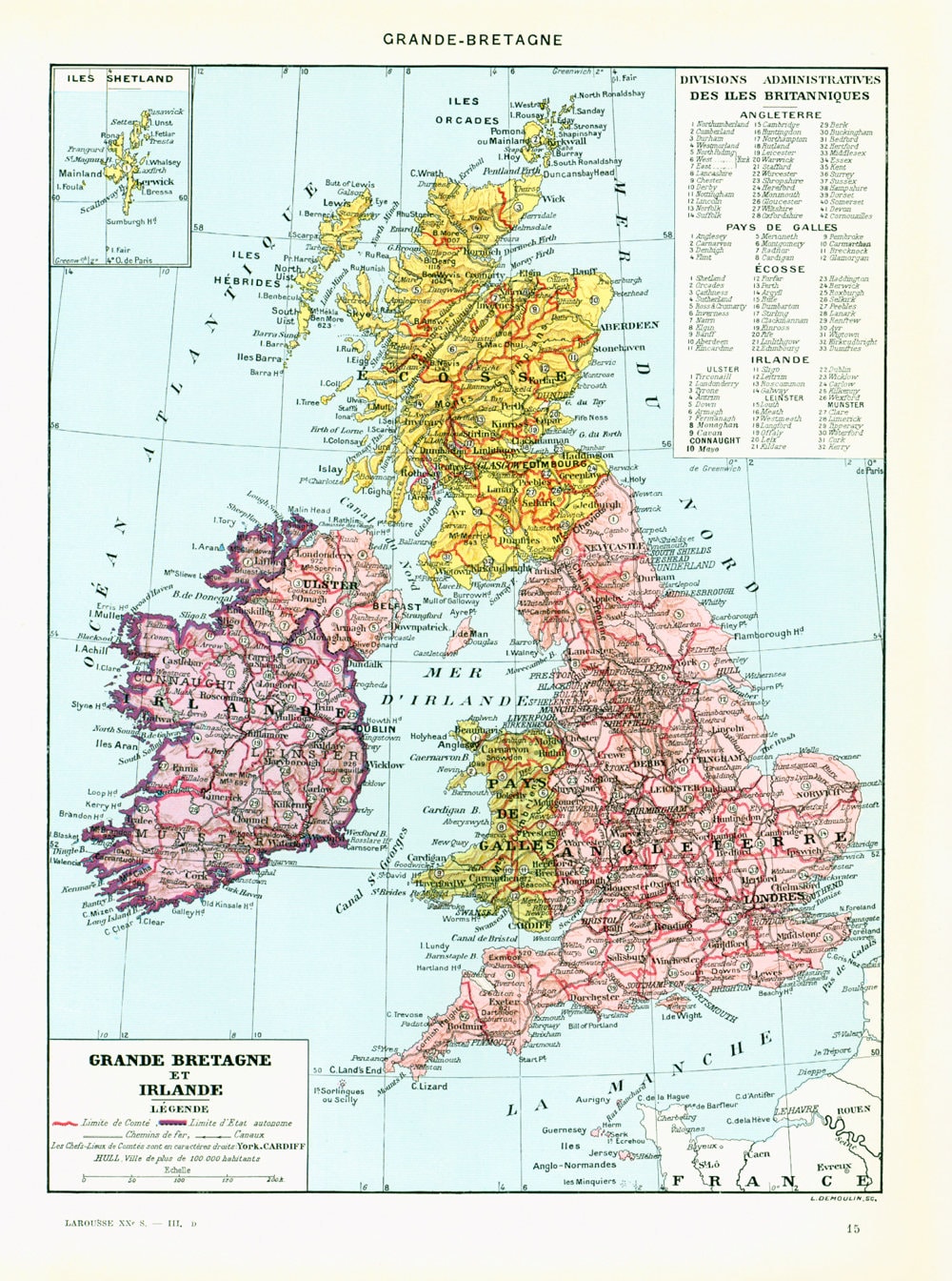 1933 British Isles Map. Physical Map. Great Britain Antique Maps