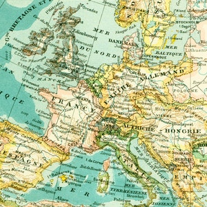 1897 European antique map Antique Print 115 Years Old, History Decor  Wall Art