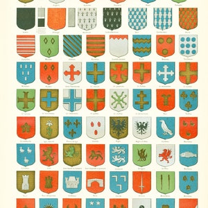 Brasões de 1897 - Figuras heráldicas - Placa Original - Nova Larousse ilustrada - Grande formato - 115 anos