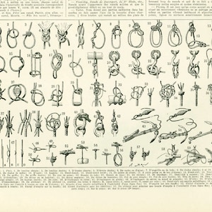 1933 Ilustración de tipos de nudos. Dibujo Cómo hacer nudos, Larousse