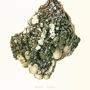 1970 Vintage Arsenopyrite Illustration. Antique Earth Science. Rocks Gemstone Minerals  Framing home decor