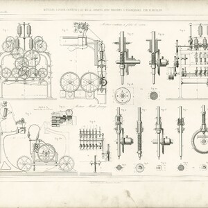 1855 Spinning Mule Patent Loom Print Manufacturing Machinery Factory Decor Technical Design Industrial Wall Decor Office wall Art