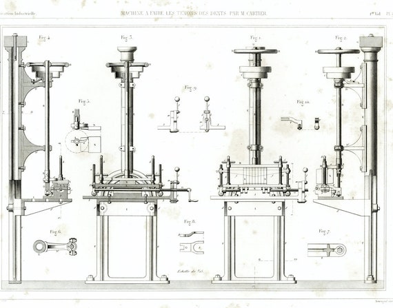 1843 Machine à Bois Tenonneuse Menuiserie Ebenisterie toupie Travail Dessin  Industriel Technique Armengaud. -  France