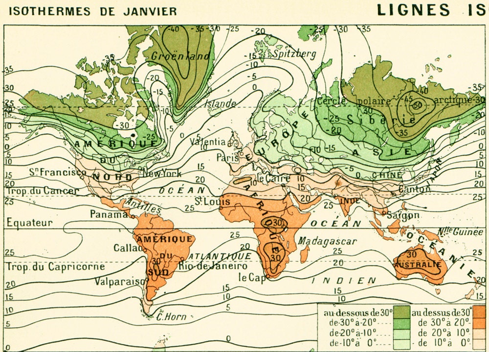 1897-Karte von Klima Großformat Isobaren isothermen | Etsy