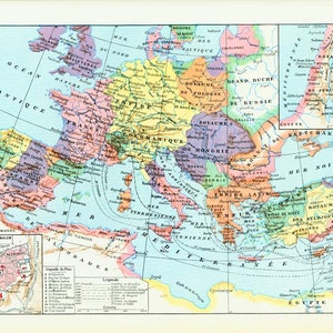 1933 Carte des Croisades illustration Planche Originale Larousse illustré Grand Format Jérusalem Chevaliers