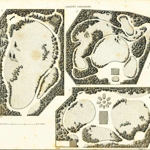1839 Garden Architecture Plans  Antique Engraving Original Authentic Print.