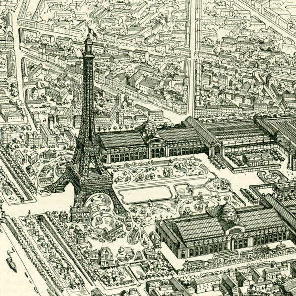 1897 Tour Eiffel Trocadero Exposition universelle PARIS 1889. Planche Originale Larousse Illustration 115 ans d'âge