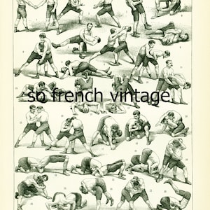 1897 Wrestling Jujitsu Kampfsport Original alte Platte Larousse Sports Vintage. 125 Jahre alt