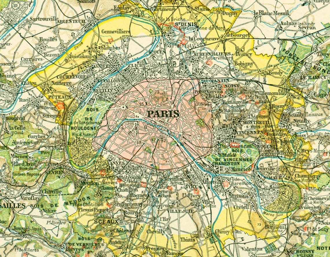 1897 Karte Paris und Umgebung Board original neue Larousse  Etsy