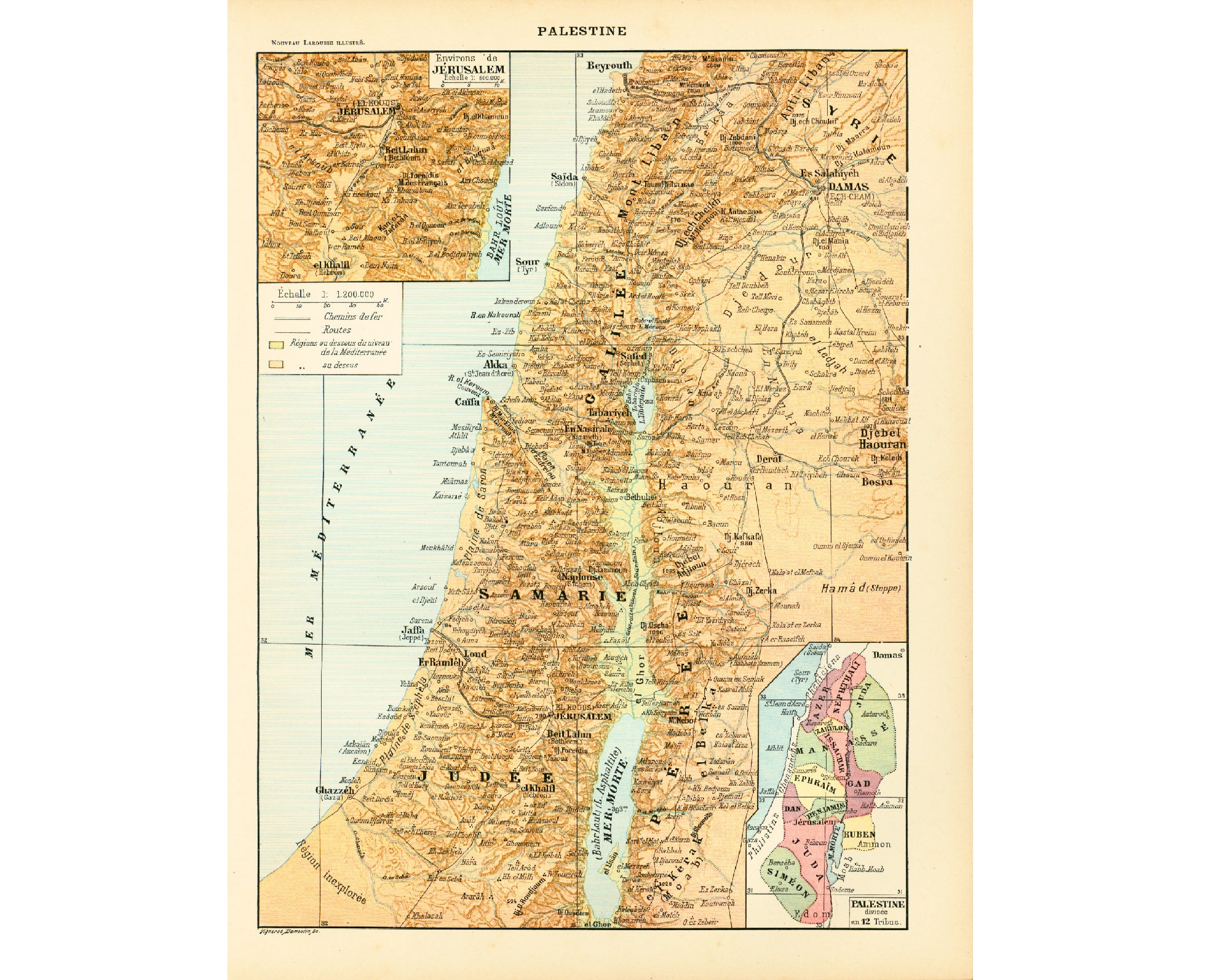 1897年 パレスチナ古地図 聖地 12部族 イスラエル 原図版 ニューラルースイラスト入り 大判 115年前 - Etsy 日本